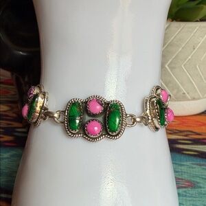 Sterling Silver Bracelet with Barbie Dahlia and Irish Dahlia Accents